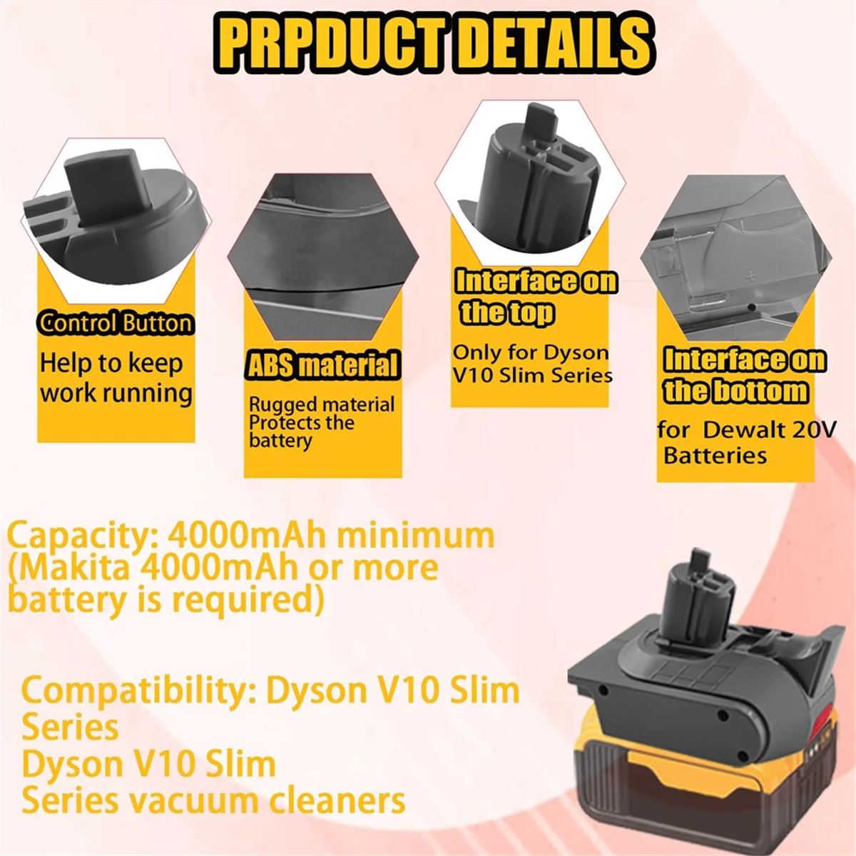 ใหม่ DW20V10 Slim แบตเตอรี่อะแดปเตอร์สําหรับ Dewalt 20V Li-Ion แบตเตอรี่แปลงสําหรับ Dyson V10 Digital Slim เครื่องดูดฝุ่น