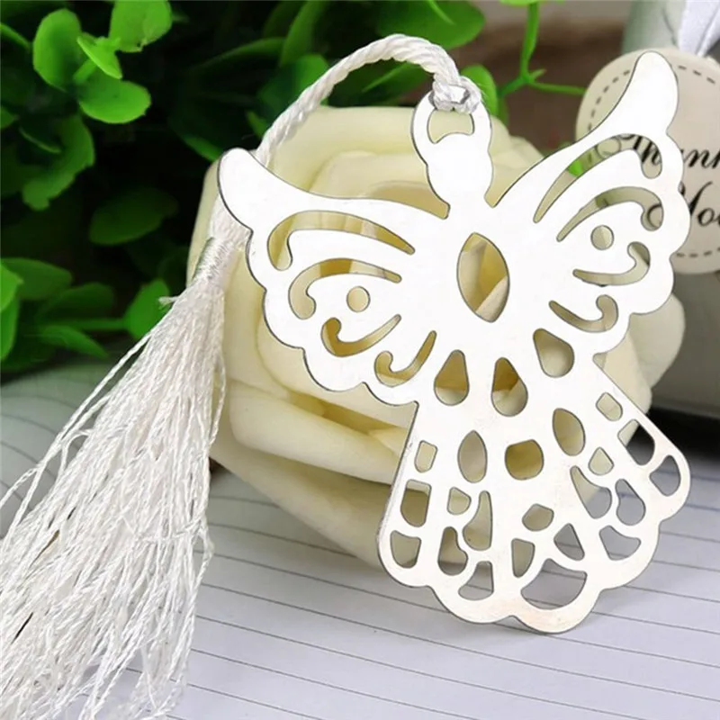 Hot Stainless Steel Silver Guardian Angel Bookmark Tassel Page Marker Ribbon Box Metal  Bookmark Stationery School Office