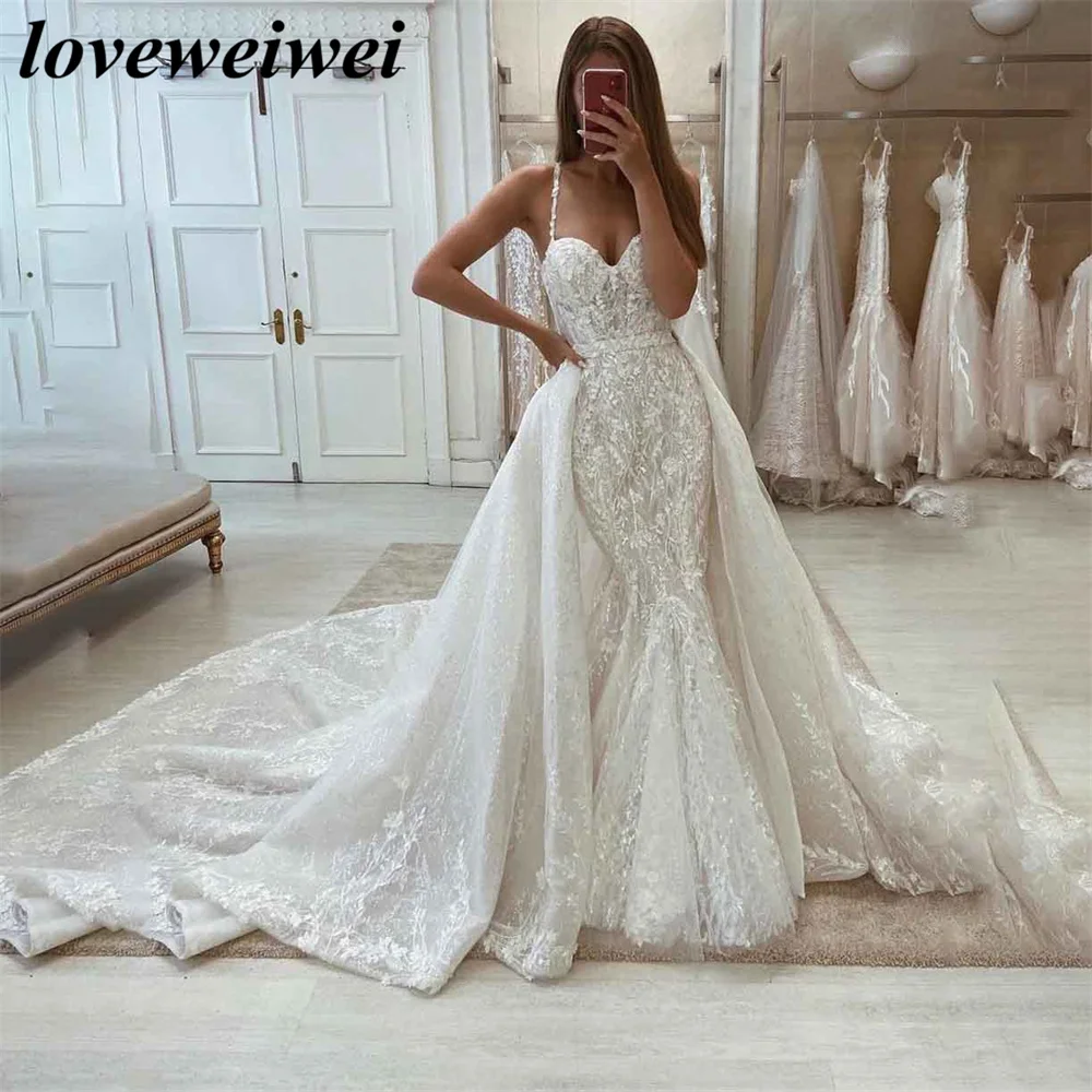 Appliques Lace Beaded Sweetheart Mermaid Wedding Dress Sexy Spaghetti Straps Simple Bohemian Bridal Gown Vestido De Noiva