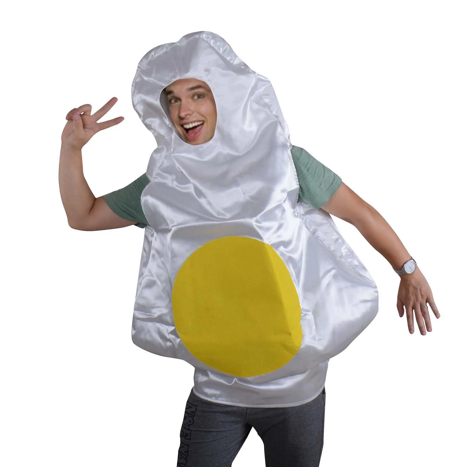 Couple Poached Egg Bacon Costume for Kids Adult Funny Food Party Cosplay Jumpsuit Unisex Halloween Women Performance Show Outfit