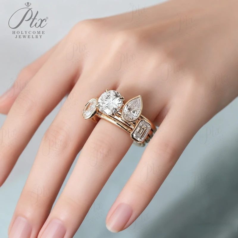 

Moissanite Ring Stackable Custom D Color VVS1 Round Pear 10K/14K/18K Sparkling Luxury Engagement Jewelry Gifts For Women Men