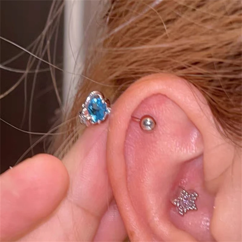 1 PCS Cute Blue Love Zircon Planet 316L Stainless Steel Ear Bone Nail for Women New Fashion Allergy Prevention Jewelry Gifts
