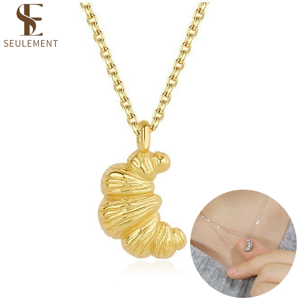 Seulement Creative Croissant Pendant 45CM O Chain Necklace for Women Fashion Stackable Sweater Chain Daily Jewelry