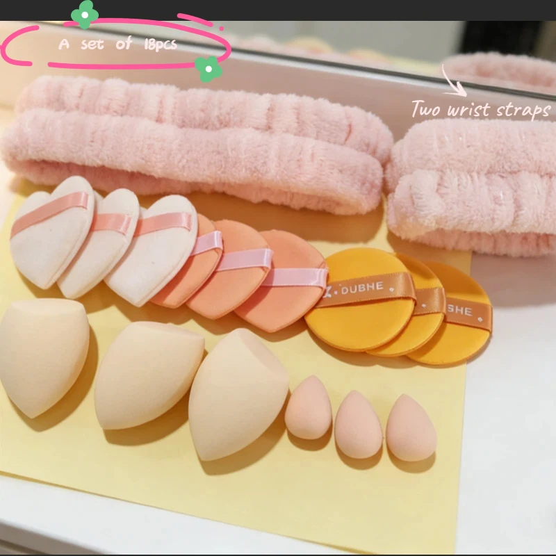 18pcs Makeup Powder Puff Makeup Tool Set Coral-Colored Fleece Triangular Thumb Sponge Mixing Tool Makeup Foundation Brush Set