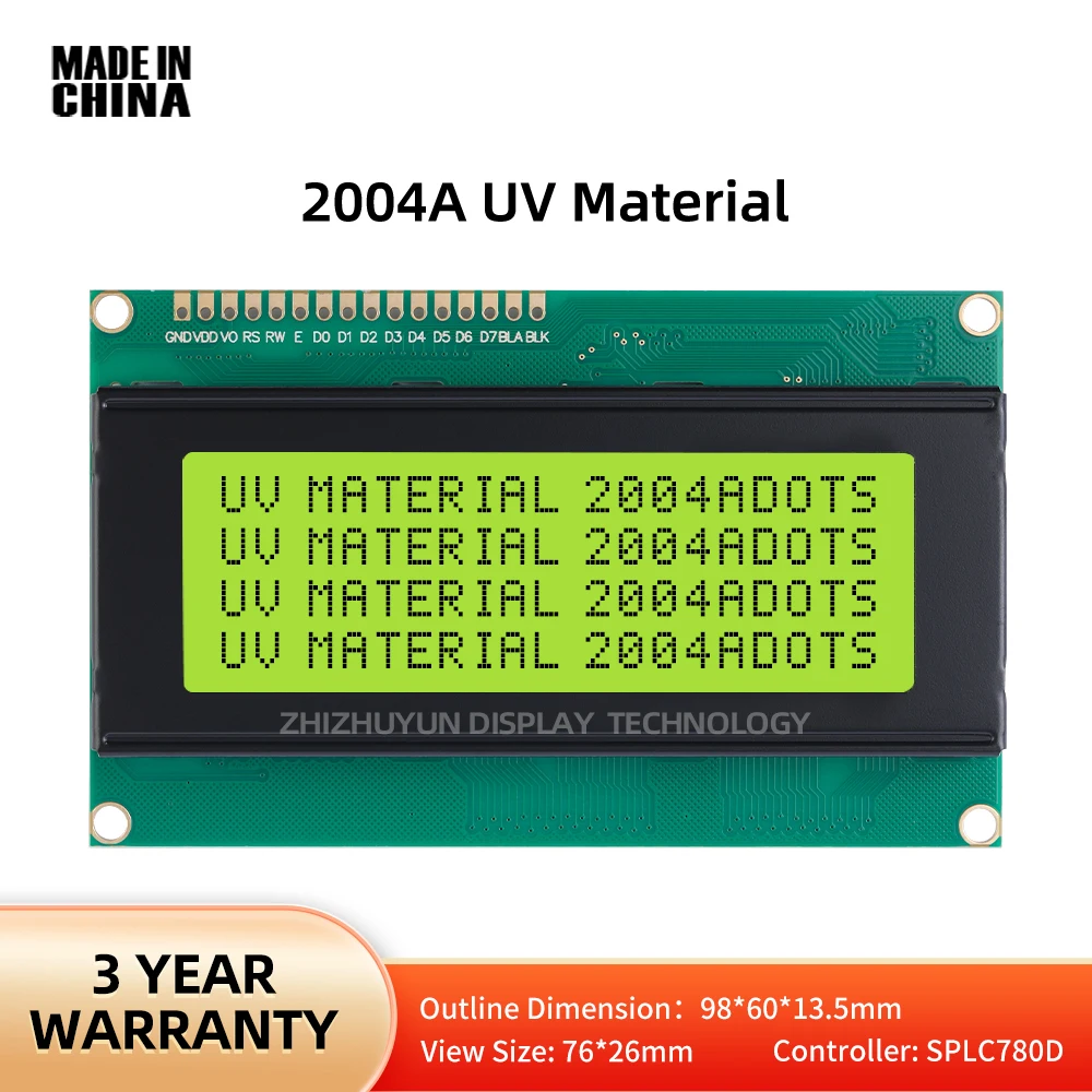 Spot Module 2004A UV Material Character Dot Matrix LCD Screen Monochrome Yellow Green Film 20*4 Industrial Control LCD Screen