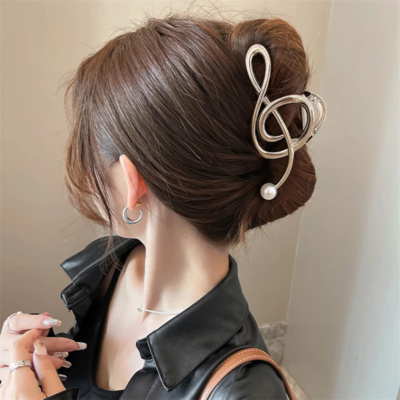 New Notes Metal Pearl Hair Claw Elegant Shark Clip Girl\'s Ponytail Claw Clip 2023 New Hair Accessories Headwear Gift