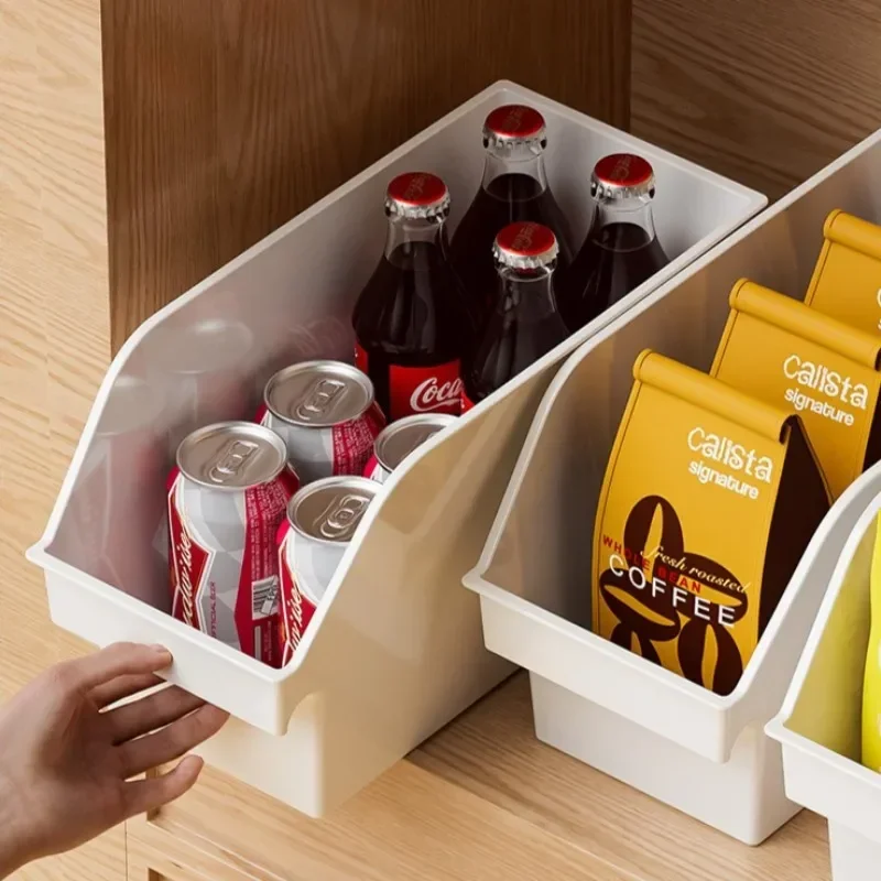 Slanted Open Front Plastic Storage Bin Multipurpose Cabinet Organizer Kitchen Pantry Box for Food & Small Gadgets