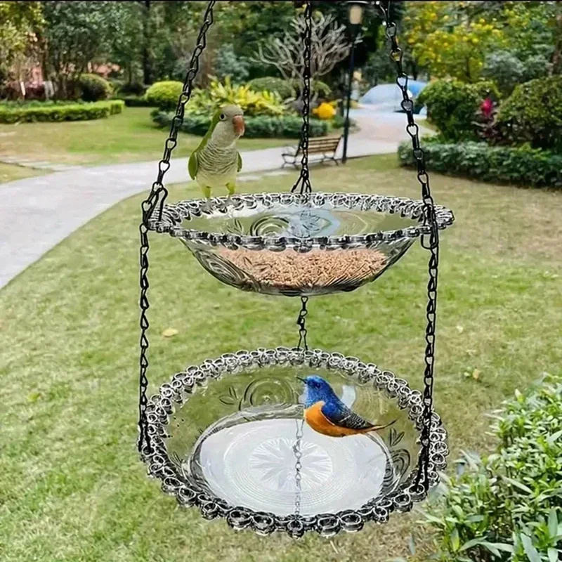 Hanging Bird Feeder Outdoor Drinking Bird Feeder Tray Single/Double Layers Garden Yard Hanging Bird Bathtub Bird Raising Tool #