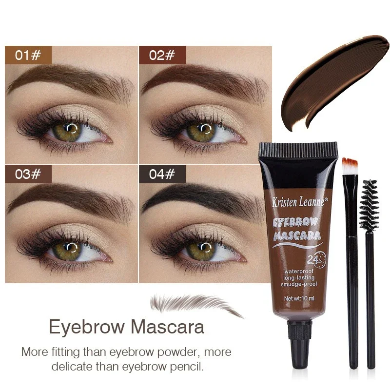 EyebloggCream-Ensemble de embauliquide naturelle, pinceau imperméable, teinte marron saillante, tube pointu, mascara, outil de maquillage