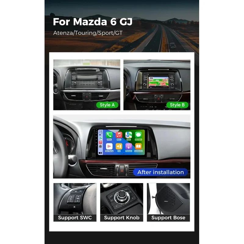 Android 15 For Mazda 6 GJ Atenza 2012 2013 2014 2015 2016 2017 Carplay Auto Multimedia All-in-one Car Radio Video Player 4G GPS