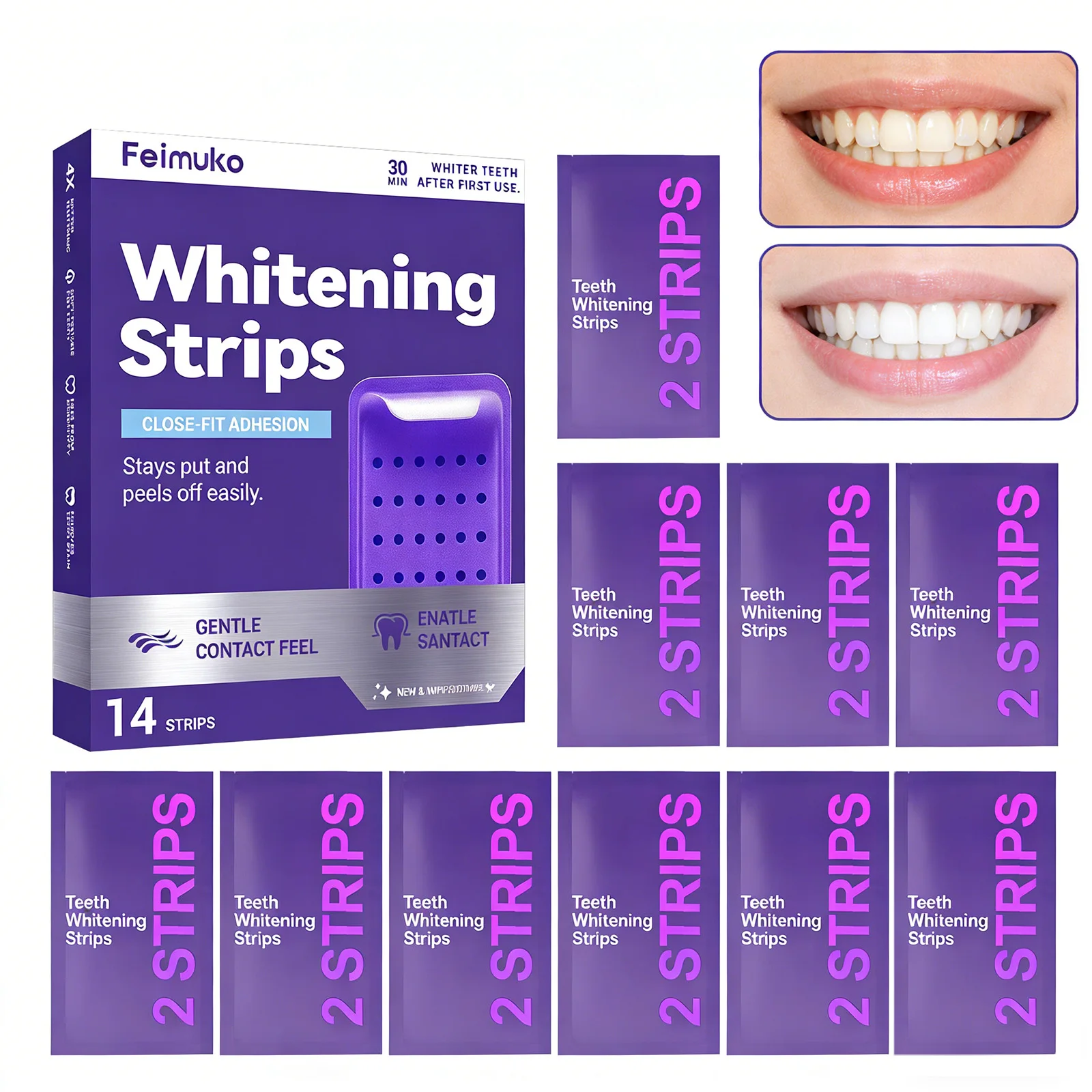 

Фиолетовые полоски для отбеливания зубов для чувствительных зубов: удаляют желтые пятна, освежают дыхание, обеспечивают длительную яркую улыбку, безопасны для эмали.