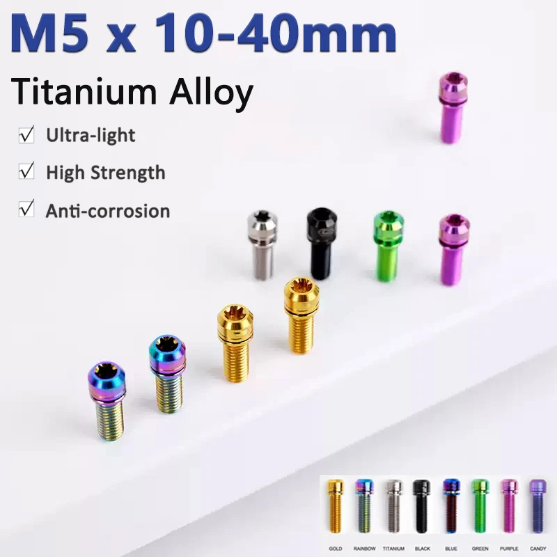 

1/10pcs Titanium Alloy Bolt M5 Length 10-40mm T25 Torx Round Cylindrical Head with Gasket Spacer Mountain Road Handlebar Screws