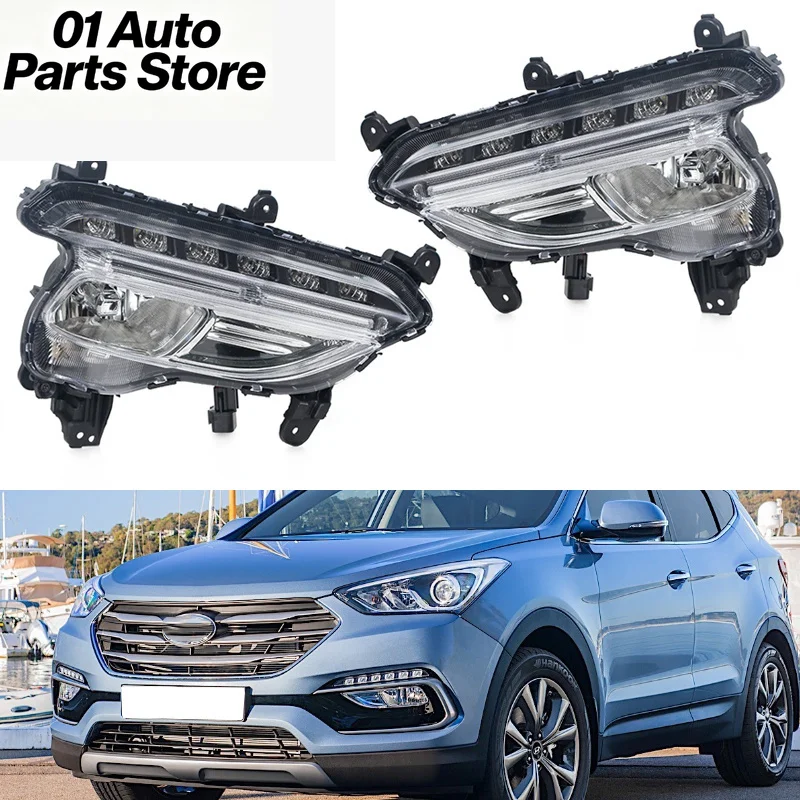 LED DRL Daytime Running Light For Hyundai Santa Fe Sport 2016 2017 2018 Fog Lights Headlight Fog lamp Assembly auto parts