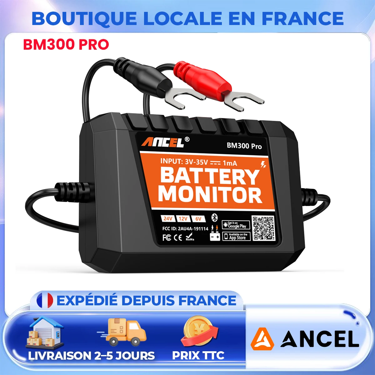 ANCEL BM300 PRO Bluetooth 5.3 Batterietester 6V/12V/24V Auto LKW Motorrad Monitor Lade Anlassen System Test mit Alarm