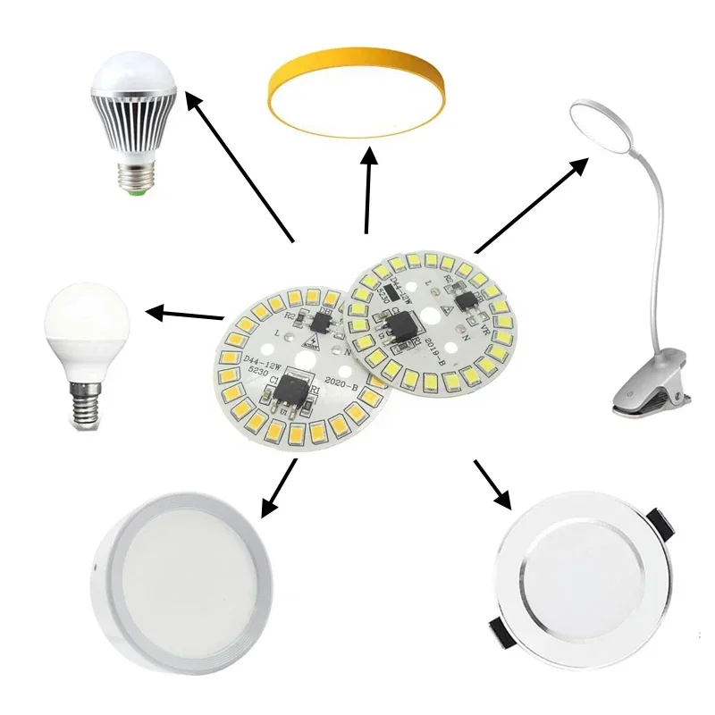 2PCS LED Bulb Patch Lamp SMD Plate Circular Module Light Source Plate For Bulb Light AC 220V Led Downlight Chip Spotlight LED