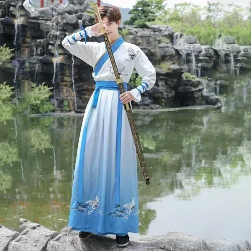 Оригинальный мужской костюм для косплея династии WeiJin Hanfu с вышивкой и градиентом