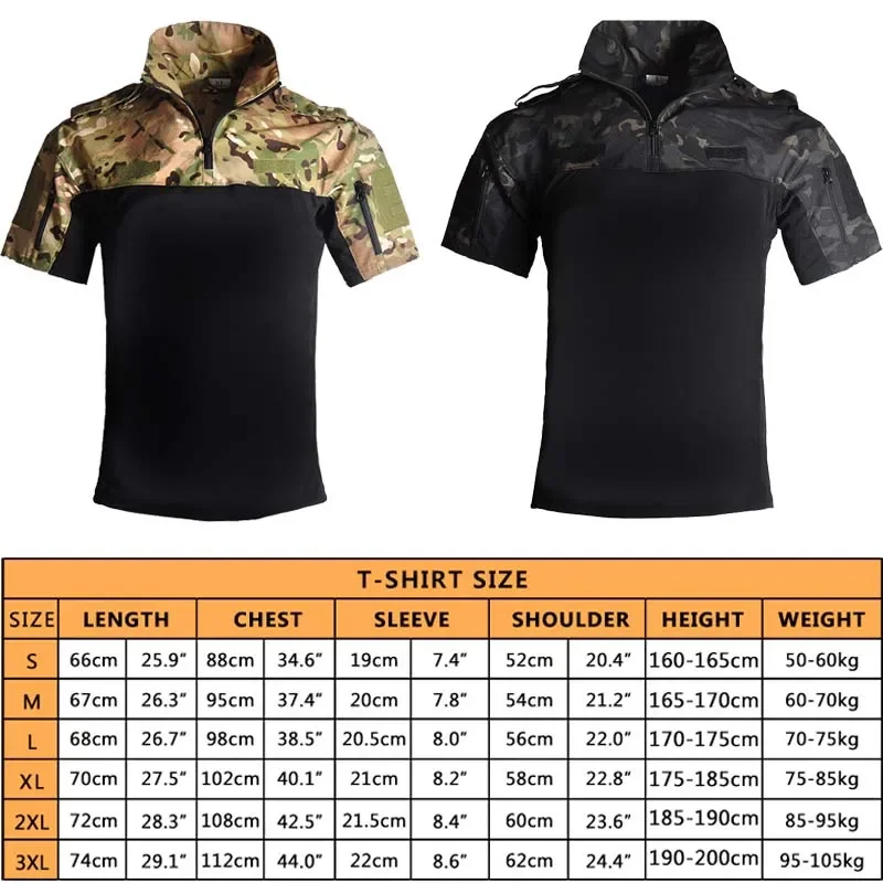 Camisetas tácticas militares para hombre, camisa de combate del ejército de camuflaje de manga corta de secado rápido, ropa transpirable para senderismo y caza