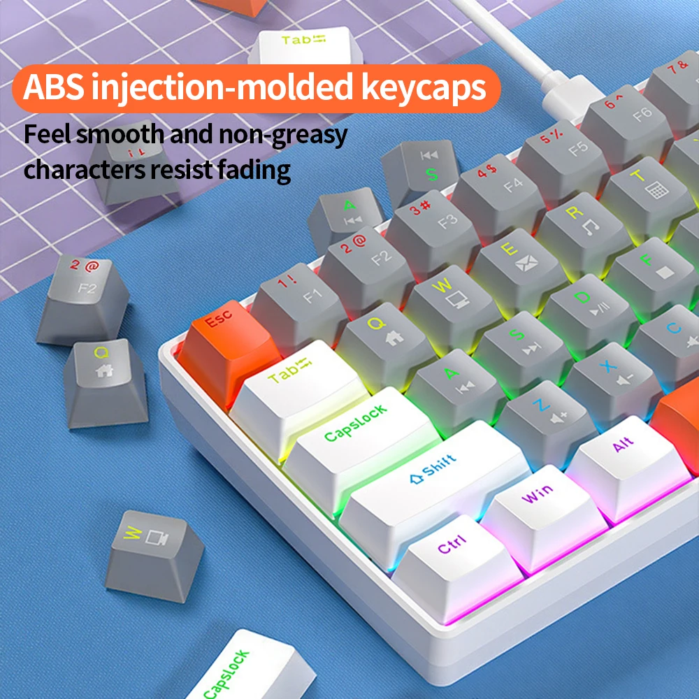 61Keys ポータブル有線メカニカルキーボードレッド/ブルースイッチ RGB バックライトメカニカルキーボード - 10 色の照明モード