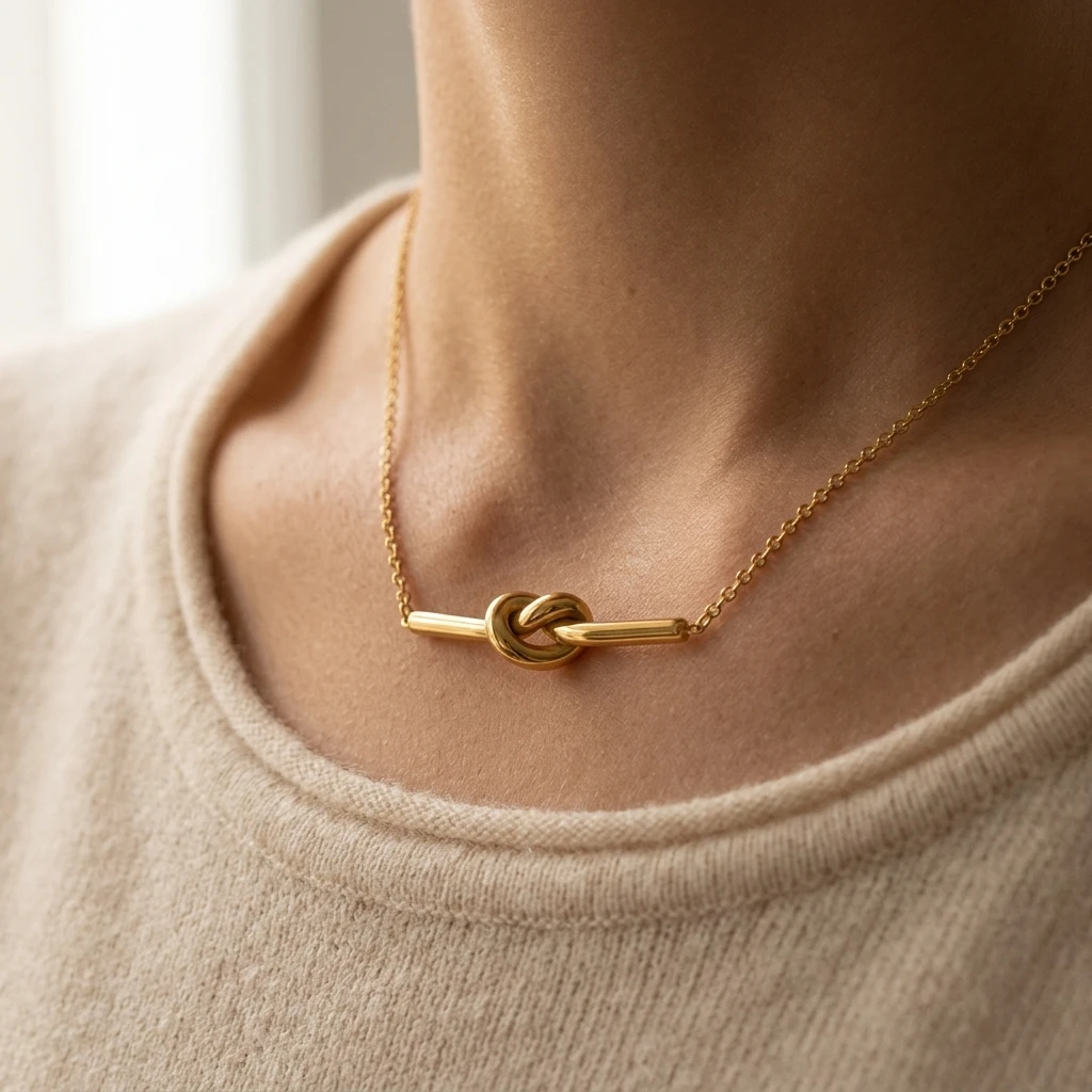 Miia Jewelry Love Knot Necklace 18K Gold Stainless Steel Minimalist Infinity Knot Pendant Necklace For Women Gift