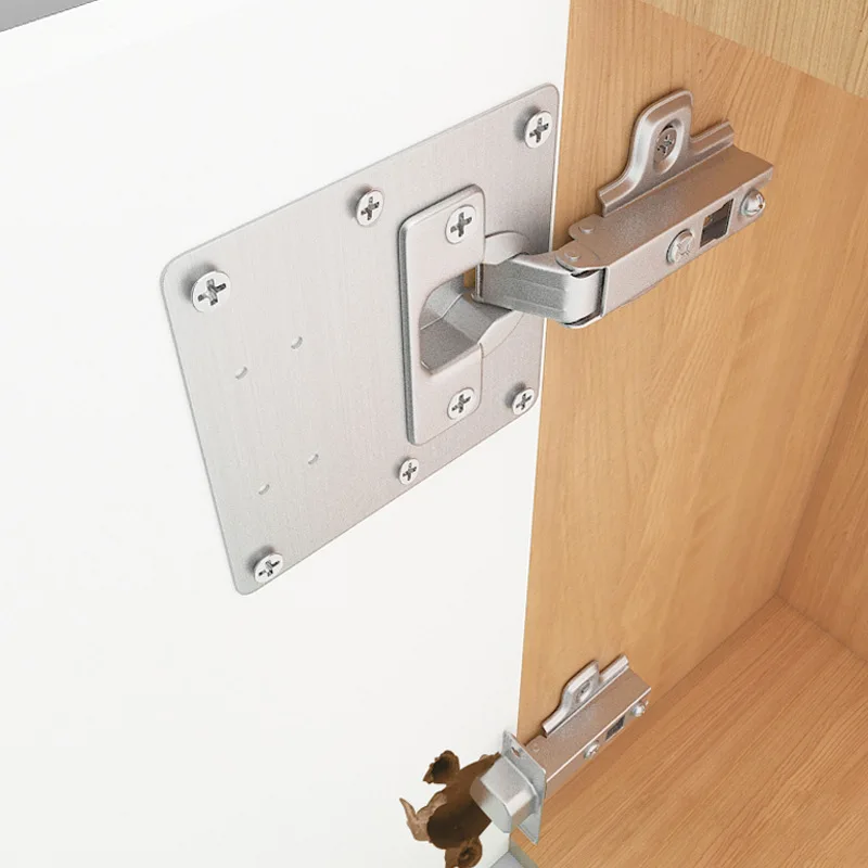 2 Sets Stainless Steel Cabinet Hinge Repair Plate Kit Kitchen Cupboard Door Hinge Mounting Fixing Plate with Holes Flat Bracket
