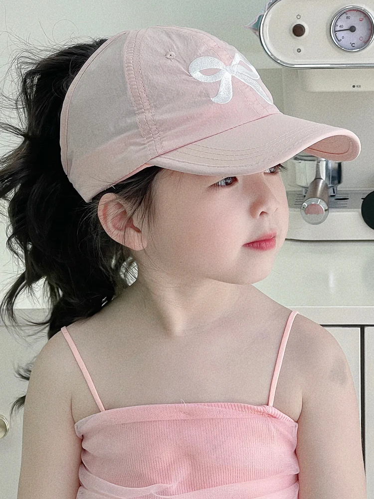 Girl\'s hat, summer, butterfly tied ponytail, quick drying, half empty top hat, children\'s shade, thin baseball cap,