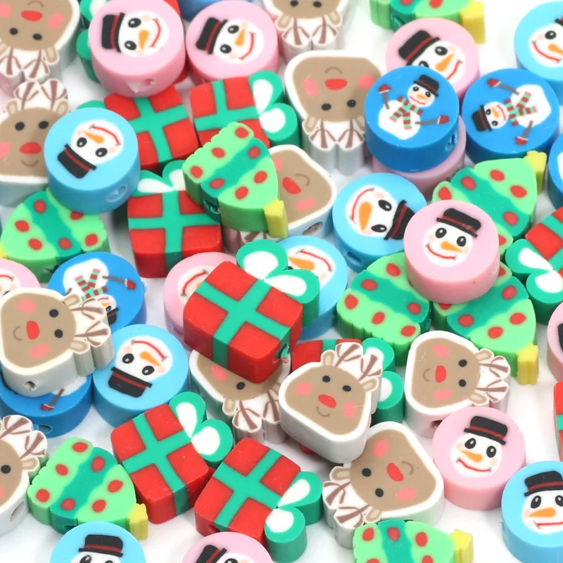 20/50/100pcs Mix Snowman Elk Gift Christmas Spacer Beads Polymer Clay Beads For Jewelry Making Diy Bracelet Xmas Home Decoration