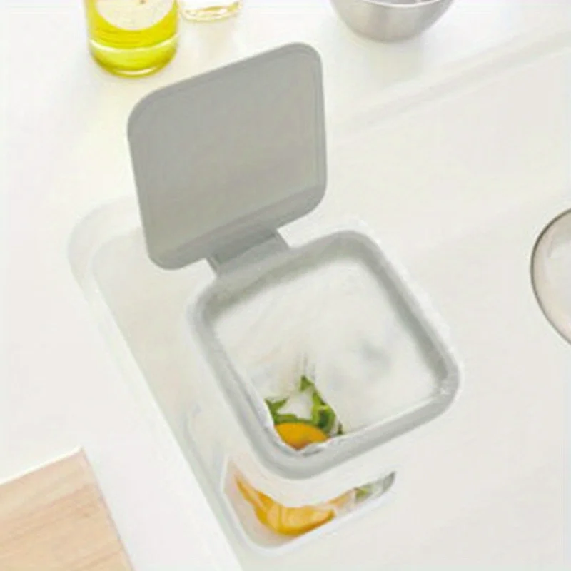 Compact Flip-Top Trash Can With Built-In Bag Dispenser - Perfect For Kitchen & Bathroom Countertops, No Power Needed