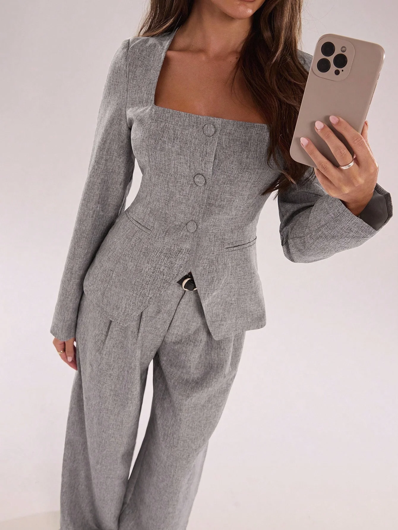 Chic Square-Neck Design Single-Breasted Commuter Blazer