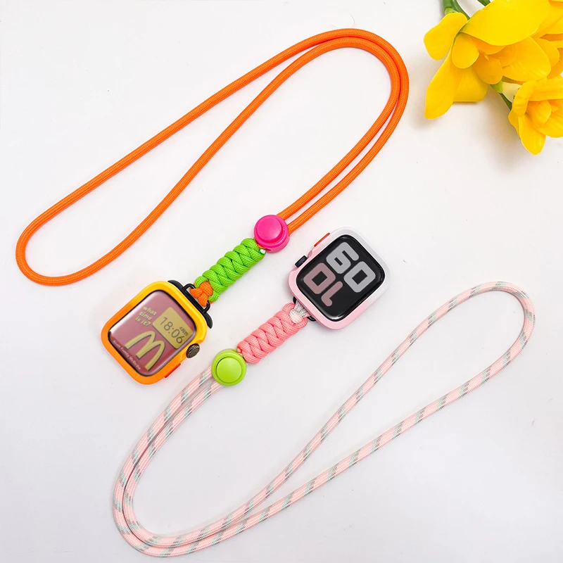 Case for apple watch Colourful braided lanyards Smartwatch accessories band 46mm strap Silicone Case for iWatch Series 10 Ultra