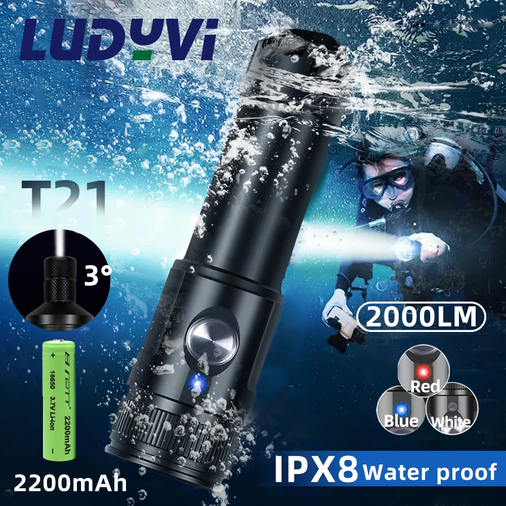 Underwater 100M Scuba Torch 2000lm LED Diving Flashlight Safety Dive Light Torch