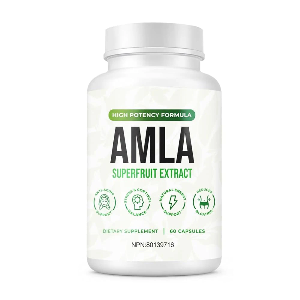 Amla Superfruit Extract Capsules, 60 Count, Natural Antioxidant Dietary Supplement Energy & Stress Cortisol Balance,
