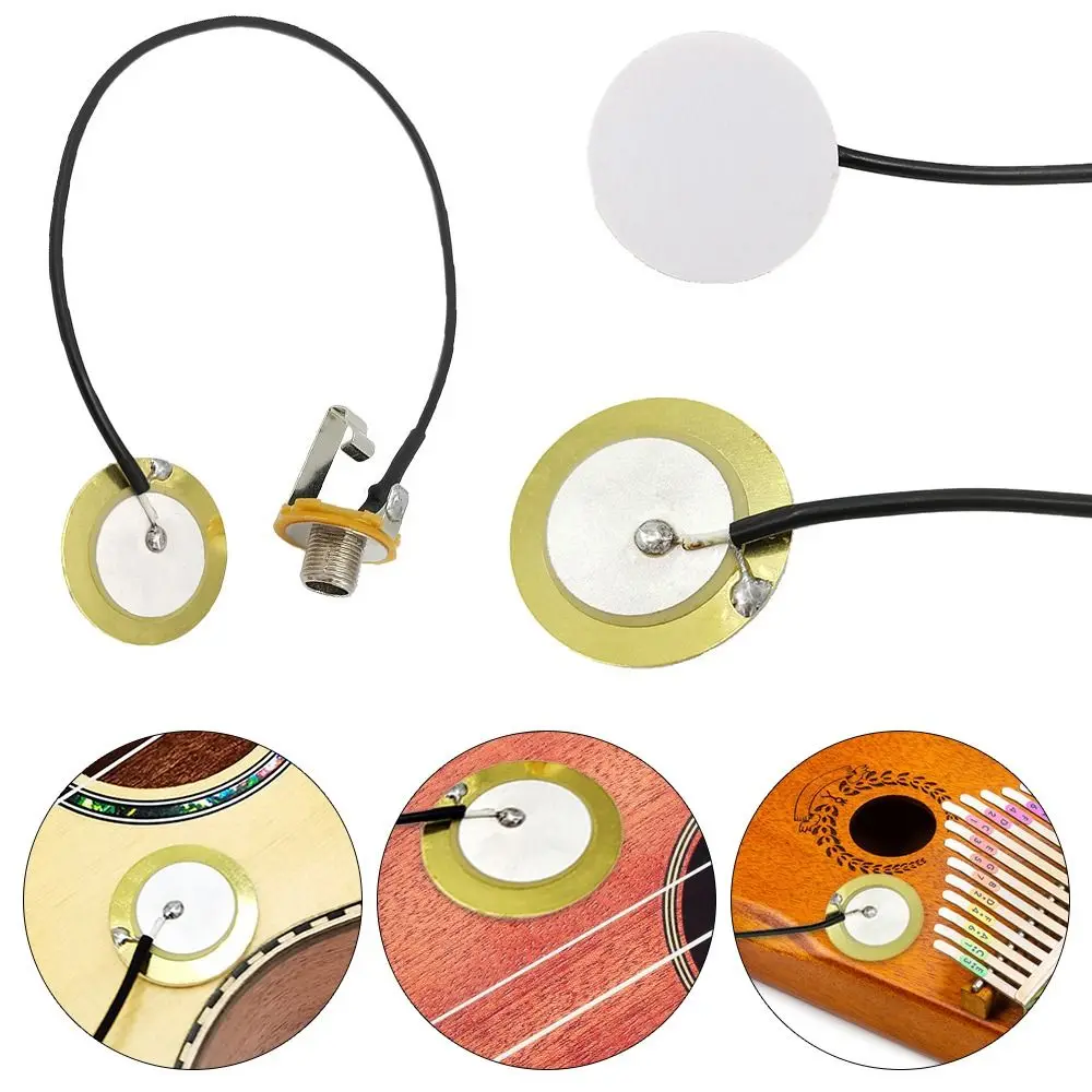 1pc Black Guitar Pickup Piezo Transducer Prewired Amplifier with 6.35MM Output Jack for Acoustic Guitar Ukulele