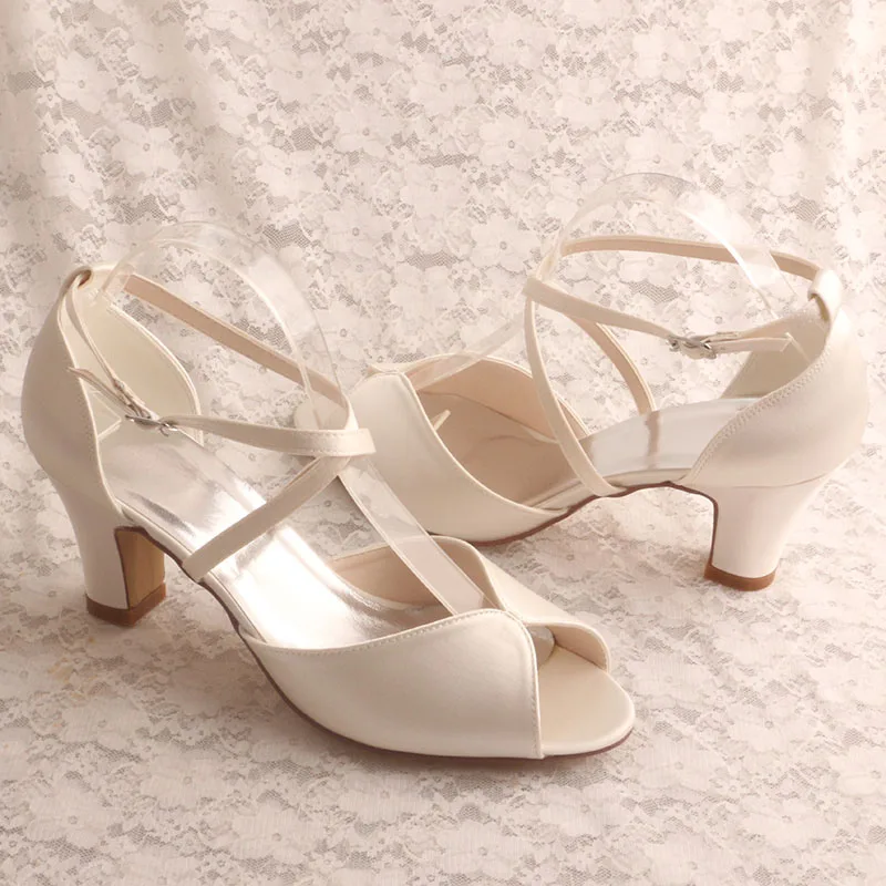 23 Colors Customized Cross Strap Ivory Block Heel Sandals Women Wedding Shoes Peep Toe Dance Shoes Outside