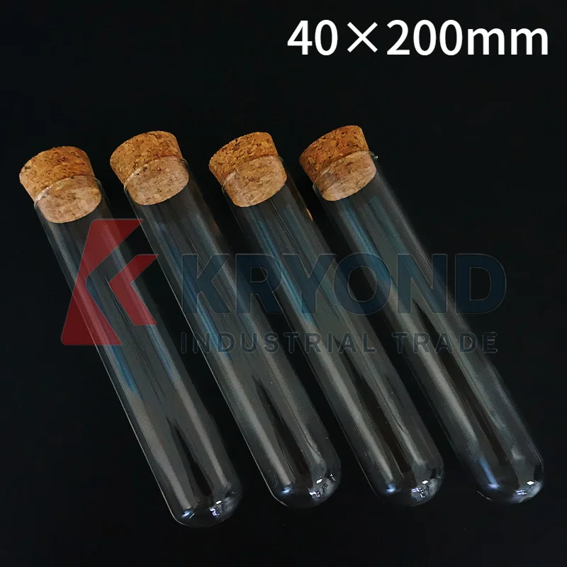 4pcs 40x200mm Round Bottom Tea Glass Test Tube Drosophila Vials Culture Tube with Cork Stoppers Original Product