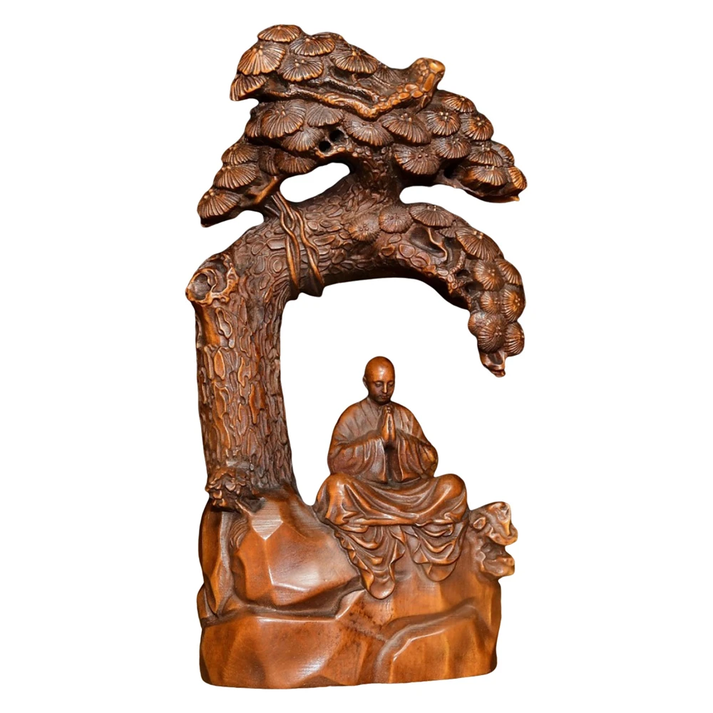 Figurine chinoise sculptée en bois, Statue de moine Zen, pin bouddhiste, méditation, sérénité, pleine conscience, illumination de la paix