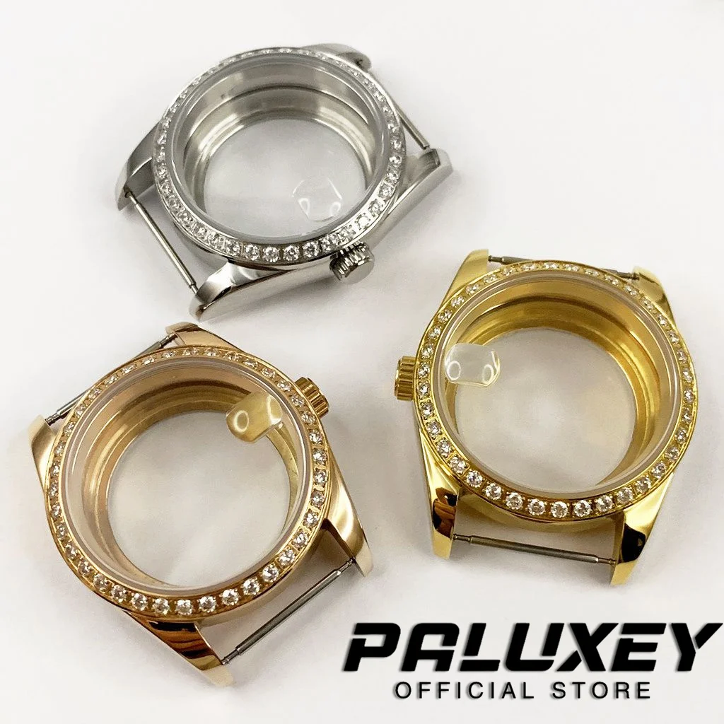 36MM Silver/Gold/Rose Gold Sapphire Crystal Case Diamond Watch Case Fit NH34 NH35 NH36 NH38 NH39 NH70 NH72 Movement