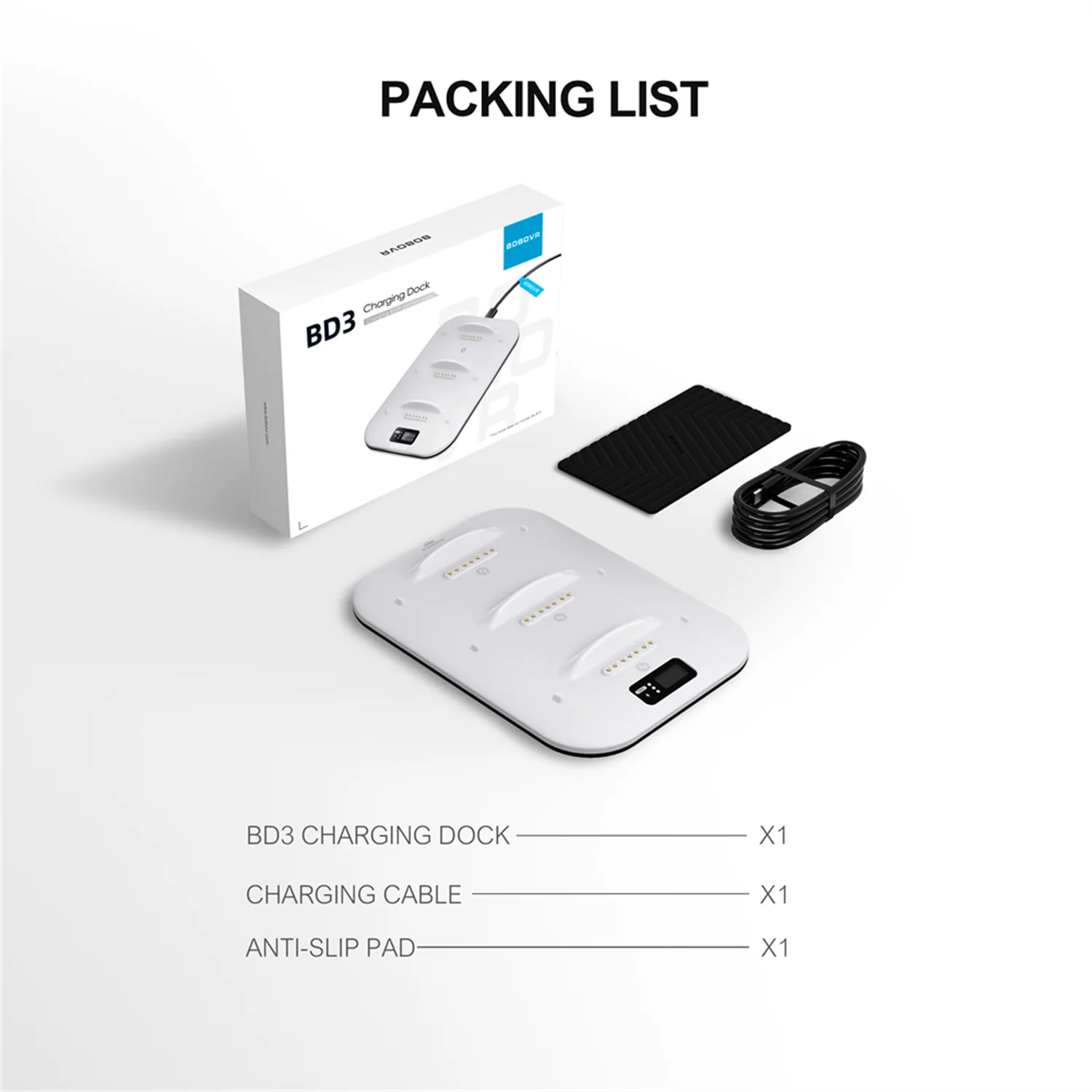 BOBOVR BD3 Super Oplaaddock met digitaal display biedt 30W snelladen, compatibel met BOBOVR B100 batterijen.