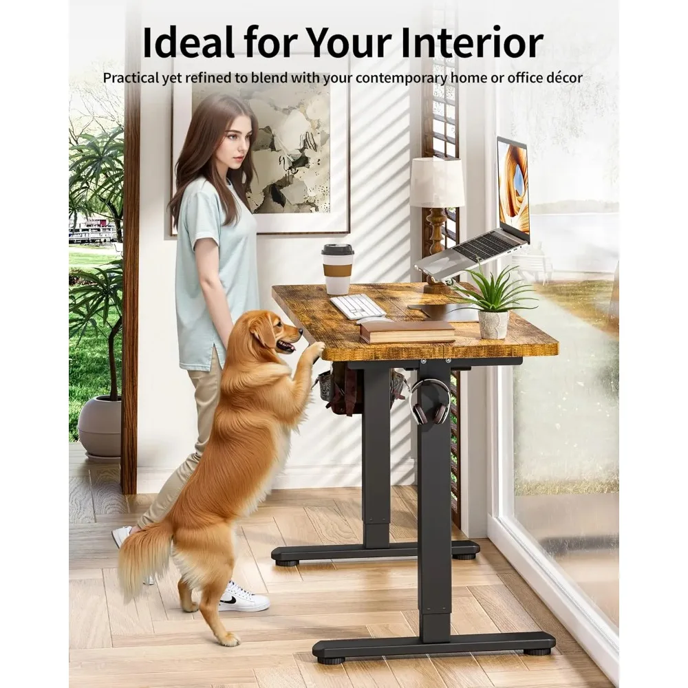 Electric Standing Desk Adjustable Computer Desk for Home Office and Gaming, 48x24 inches, Black Frame, Memory Desks