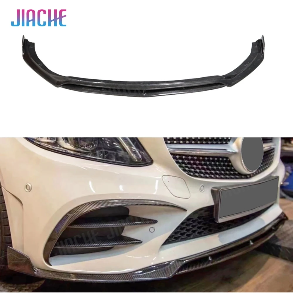 JIACHE Real Carbon Fiber Front Bumper Chin Guard For Mercedes Benz C Class W205 C43 For AMG Sport 2019-2021 Front Bumper Lip FRP