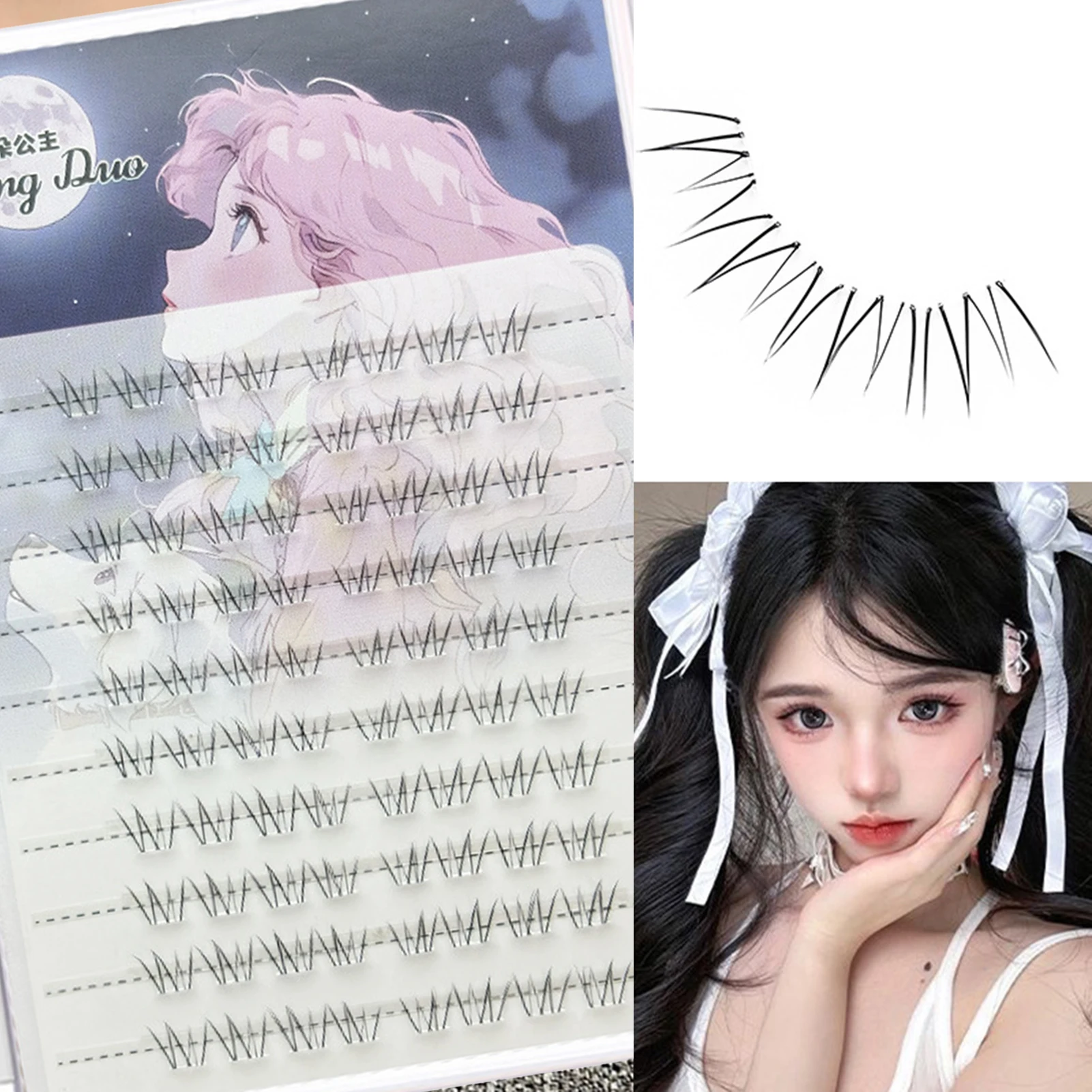 6/10 rangées fleur fée bas faux cils bande claire bas cils grappes individuel moelleux Extension de cils maquillage des yeux