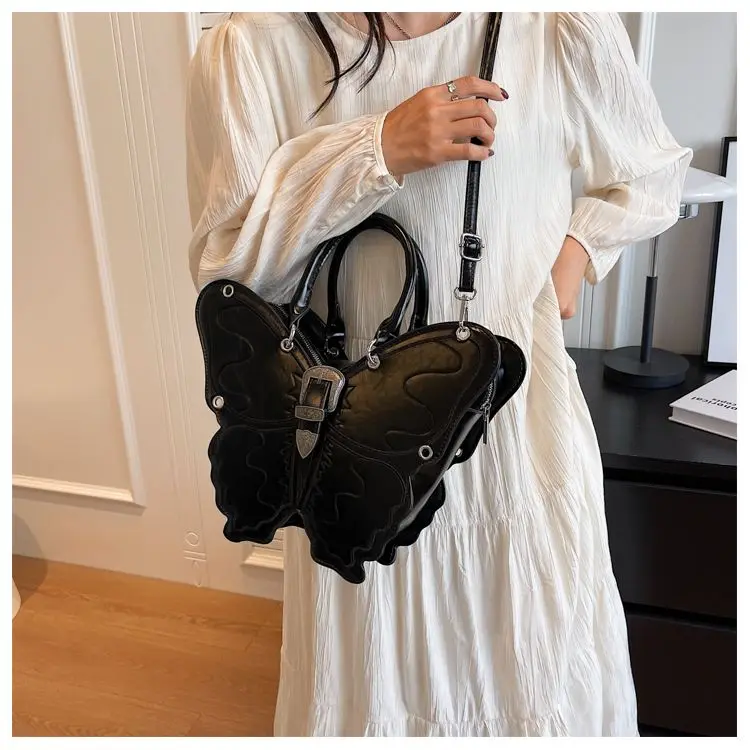 JIAERDI Gothic Crossbody Bag For Women Butterfly Shape Embroidery Backpack Female   Punk Streetwear Creative Handbag Girl Trend