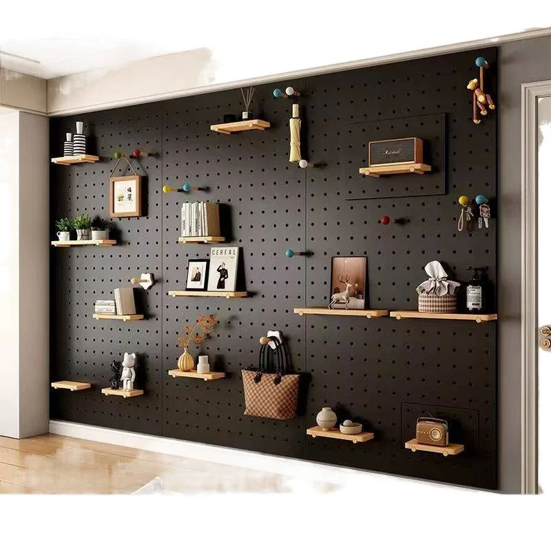 

Solid wood hole board wall hanging shelf figure display entrance decoration home storage large capacity