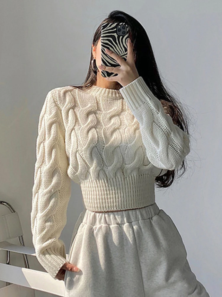 2022 Autumn Winter New Fashion Trend Sweater Knitting Thickening Solid Color O Neck Long Sleeve Casual Pullover Female