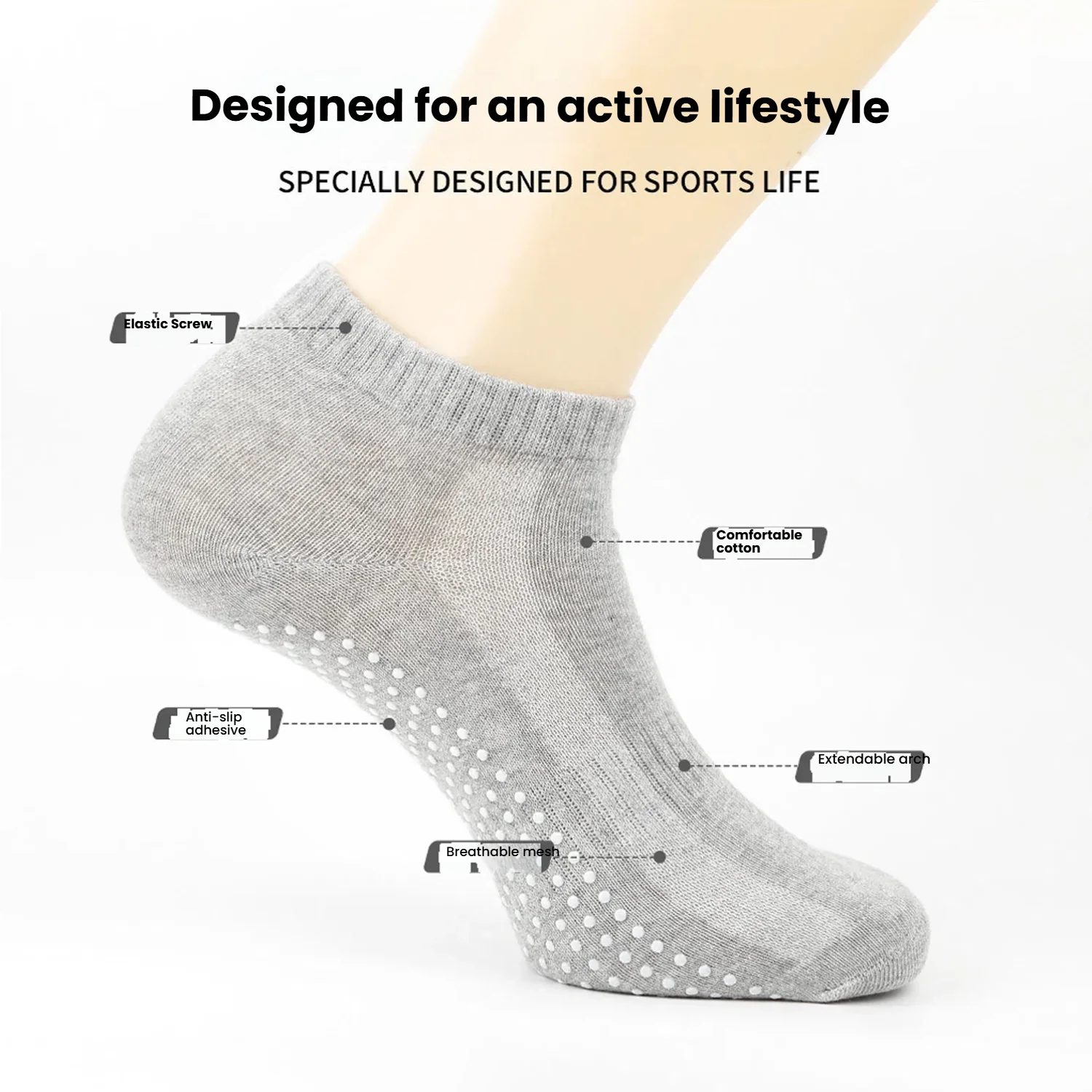 أبيض وأسود للجنسين الجوارب سيليكون نقطة الرياضة الطابق الكاحل الجوارب العرق ماصة تنفس عدم الانزلاق اليوغا الجوارب