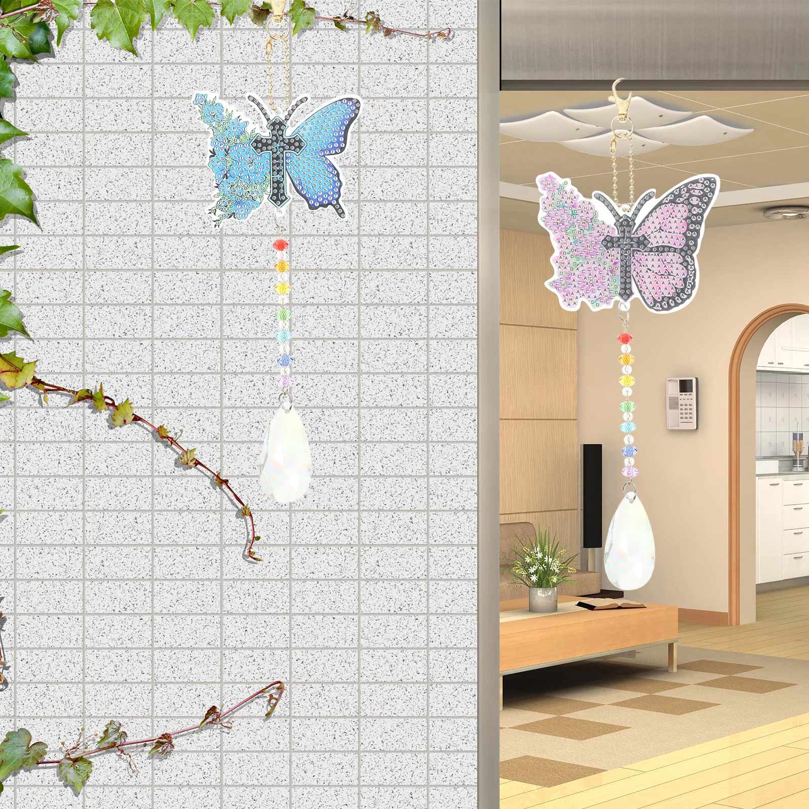 

1 set 1 Set Diamond Art Painting Kit Butterfly Wind Chime Hanging Ornament Diy Rhinestone Decor Home Garden Window Pendant