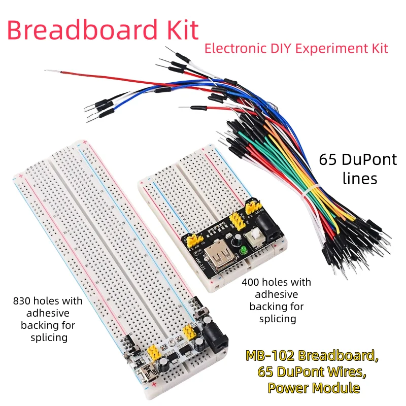 （1pcs）MB-102 breadboard 65 DuPont lines 830 hole PCB power module electronic DIY experimental kit 400