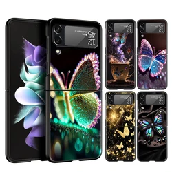 Luxury Butterfly Glitter Clear Hard PC Phone Case For Samsung Galaxy Z Flip 6 5 4 Black Cover For Galaxy Z Flip 3 Foldable Capas