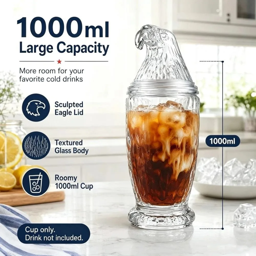 1000/400ml Large Capacity Eagle Shaped Glass Cup Whiskey Glass Ceramic Style 3D Eagle Drinking Glass 3D Stereo