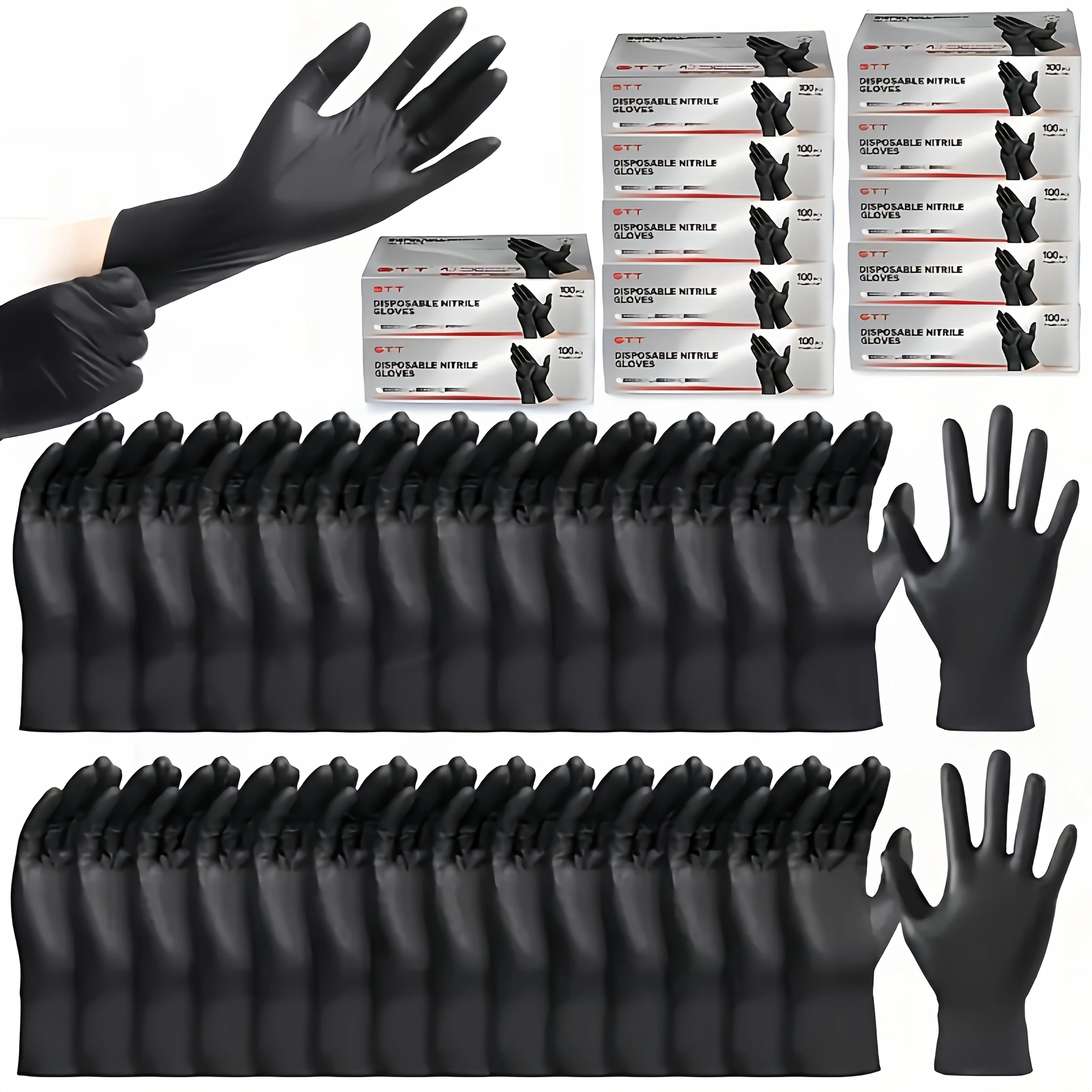 

400/1200pcs Black Nitrile Gloves, Clean Gloves, Adult Gloves, 100% Nitrile, Suitable For Multiple Scenarios Such As Food Prepara