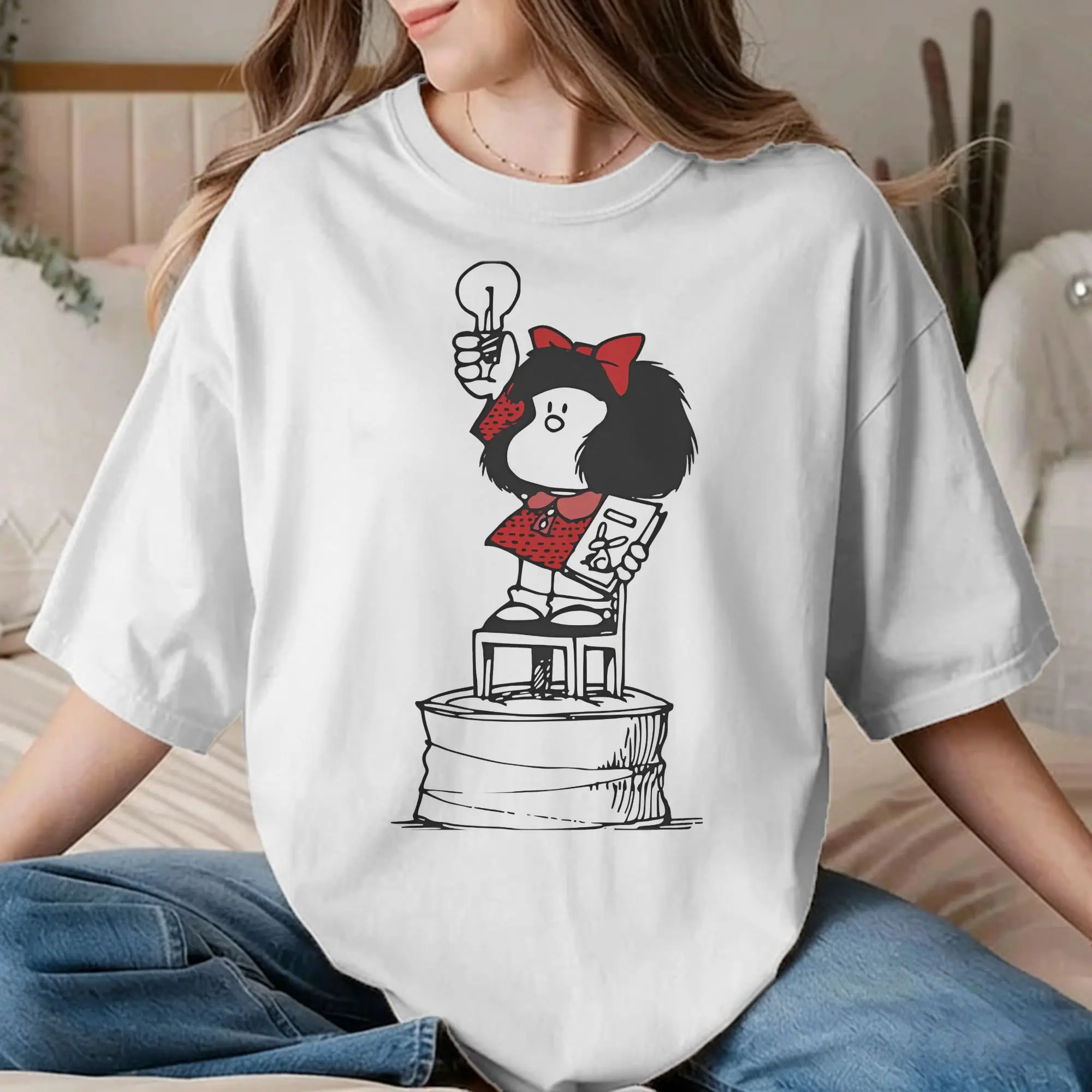 Men Women's Freedom Premium Scoop T Shirts Mafalda 100% Cotton Tops Funny Short Sleeve Crew Neck Tees 4XL 5XL 6XL T-Shirt
